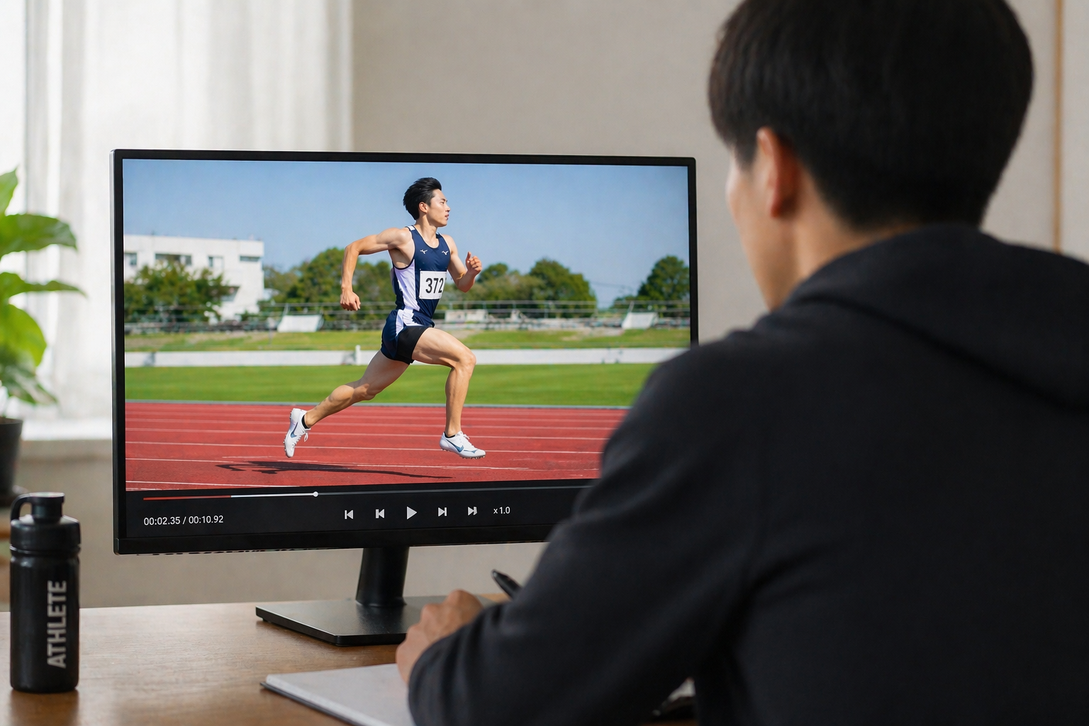 コーチが動画を分析している様子